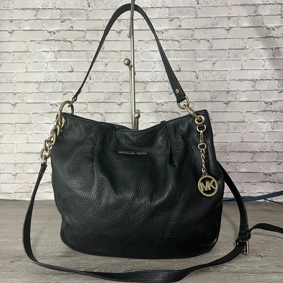 MICHAEL KORS Bedford Pebble Leather Large Convertible Shoulder Bag Black - Picture 1 of 6